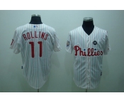 mlb philadelphia phillies #11 rolins 2009 world series white(red strip)