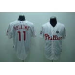 mlb philadelphia phillies #11 rollins 2009 world series white(red strip)