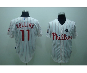 mlb philadelphia phillies #11 rollins 2009 world series white(red strip)