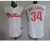 mlb philadelphia phillies #34 halladay white(red strip) vest