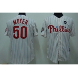 mlb philadelphia phillies #50 moyer 2009 world series white(red strip)