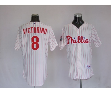 mlb philadelphia phillies #8 victorino 2009 world series white(red strip)