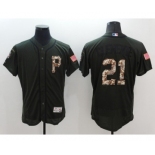 Men Pittsburgh Pirates #21 Roberto Clemente Majestic Green Salute to Service Flexbase Authentic Collection Player Jersey