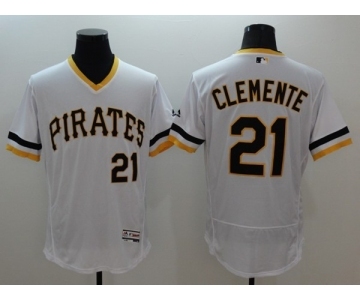 Men Pittsburgh Pirates #21 Roberto Clemente Majestic White Flexbase Authentic Collection Cooperstown Player Jersey