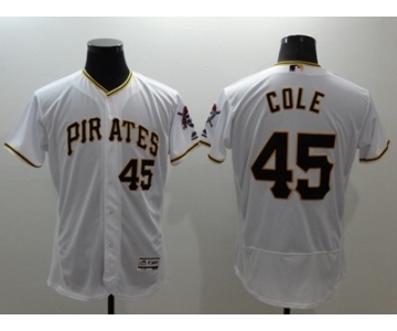 Men Pittsburgh Pirates #45 Gerrit Cole Majestic White Flexbase Authentic Collection Player Jersey