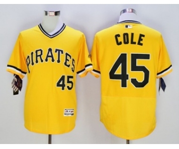 Men Pittsburgh Pirates #45 Gerrit Cole Majestic yellow Flexbase Authentic Collection Player Jersey