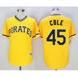 Men Pittsburgh Pirates #45 Gerrit Cole Majestic yellow Official Cool Base Player Jersey