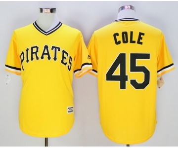 Men Pittsburgh Pirates #45 Gerrit Cole Majestic yellow Official Cool Base Player Jersey