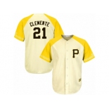 Men's Majestic Pittsburgh Pirates #21 Roberto Clemente Replica Cream Gold Exclusive Cool Base MLB Jersey