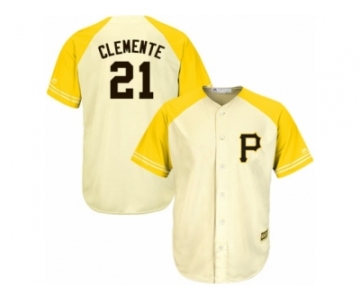 Men's Majestic Pittsburgh Pirates #21 Roberto Clemente Replica Cream Gold Exclusive Cool Base MLB Jersey