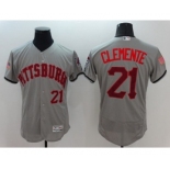 Men's Pittsburgh Pirates #21 Roberto Clemente Majestic Gray Fashion Stars & Stripes Flex Base Player Jersey