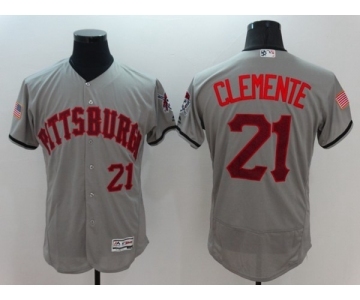 Men's Pittsburgh Pirates #21 Roberto Clemente Majestic Gray Fashion Stars & Stripes Flex Base Player Jersey