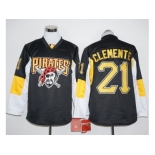 Pittsburgh Pirates #21 Roberto Clemente Black Long Sleeve Stitched Baseball Jersey