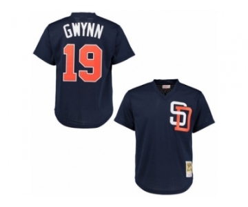 Men's Mitchell and Ness 1996 San Diego Padres #19 Tony Gwynn Replica Navy Blue Throwback MLB Jersey