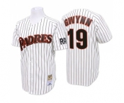 Men's Mitchell and Ness San Diego Padres #19 Tony Gwynn Authentic White Blue Strip Throwback Baseball Jersey