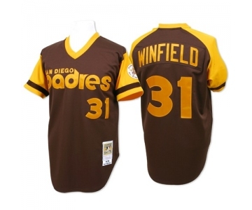 Men's Mitchell and Ness San Diego Padres #31 Dave Winfield Replica Brown Throwback MLB Jersey