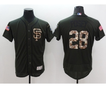 Men San Francisco Giants #28 Buster Posey Majestic Green Salute to Service Flexbase Authentic Collection Jersey