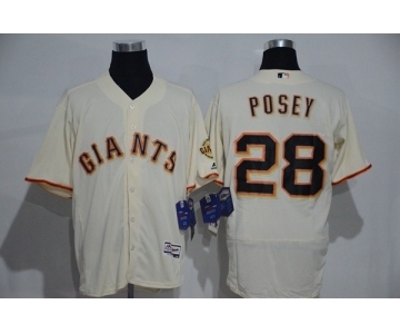 Men's Majestic San Francisco Giants #28 Buster Posey Cream Flexbase Authentic Collection MLB Jersey