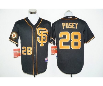 San Francisco Giants #28 Buster Posey Black whith Gold Cool Base Stitched MLB Jersey