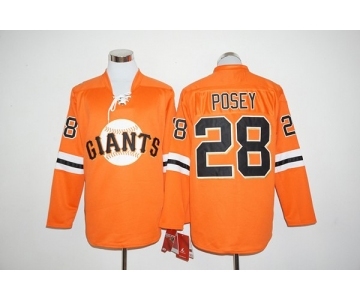 San Francisco Giants #28 Buster Posey Orange Long Sleeve Stitched Baseball Jersey