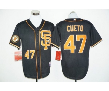 San Francisco Giants #47 Johnny Cueto Black whith Gold Cool Base Stitched MLB Jersey