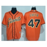 San Francisco Giants #47 Johnny Cueto Orange New Cool Base Alternate Stitched MLB Jersey