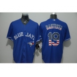 Men Toronto Blue Jays #19 Jose Bautista Blue USA Flag Fashion Cool Base Jersey