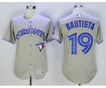 Men Toronto Blue Jays #19 Jose Bautista Majestic Gray Flexbase Authentic Collection Player Jersey