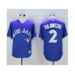 Men Toronto Blue Jays #2 Troy Tulowitzki Blue New Cool Base 40th Anniversary Stitched Baseball Jersey