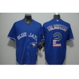 Men Toronto Blue Jays #2 Troy Tulowitzki Blue USA Flag Fashion Cool Base Jersey