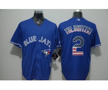 Men Toronto Blue Jays #2 Troy Tulowitzki Blue USA Flag Fashion Cool Base Jersey