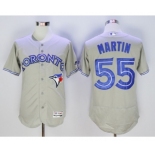 Men Toronto Blue Jays #55 Russell Martin Majestic Gray Flexbase Authentic Collection Player Jersey