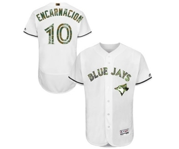 Men's Majestic Toronto Blue Jays #10 Edwin Encarnacion Authentic White 2016 Memorial Day Fashion Flex Base MLB Jersey