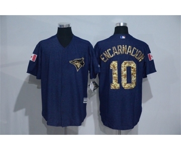 Men's Majestic Toronto Blue Jays #10 Edwin Encarnacion Blue Camo New Cool Base Jerseys