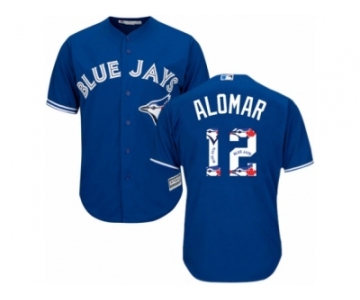 Men's Majestic Toronto Blue Jays #12 Roberto Alomar Authentic Blue Team Logo Fashion MLB Jersey