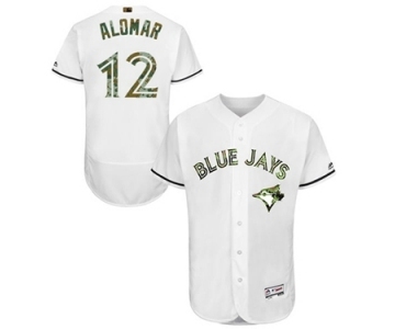 Men's Majestic Toronto Blue Jays #12 Roberto Alomar Authentic White 2016 Memorial Day Fashion Flex Base MLB Jersey