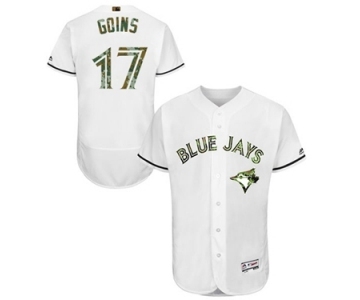 Men's Majestic Toronto Blue Jays #17 Ryan Goins Authentic White 2016 Memorial Day Fashion Flex Base MLB Jersey