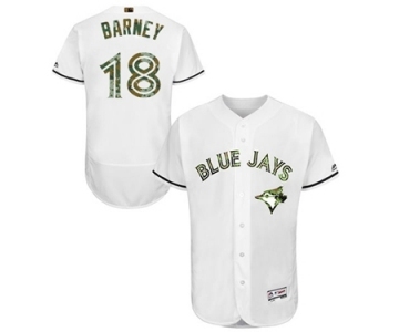 Men's Majestic Toronto Blue Jays #18 Darwin Barney Authentic White 2016 Memorial Day Fashion Flex Base MLB Jersey