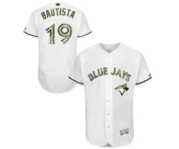 Men's Majestic Toronto Blue Jays #19 Jose Bautista Authentic White 2016 Memorial Day Fashion Flex Base MLB Jersey