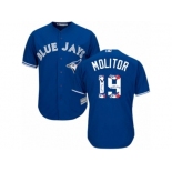 Men's Majestic Toronto Blue Jays #19 Paul Molitor Authentic Blue Team Logo Fashion MLB Jersey