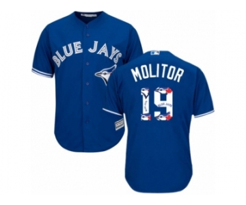 Men's Majestic Toronto Blue Jays #19 Paul Molitor Authentic Blue Team Logo Fashion MLB Jersey