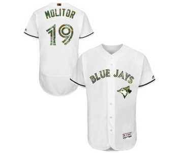 Men's Majestic Toronto Blue Jays #19 Paul Molitor Authentic White 2016 Memorial Day Fashion Flex Base MLB Jersey