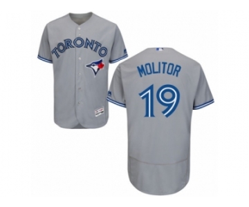 Men's Majestic Toronto Blue Jays #19 Paul Molitor Grey Flexbase Authentic Collection MLB Jersey