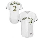 Men's Majestic Toronto Blue Jays #2 Troy Tulowitzki Authentic White 2016 Memorial Day Fashion Flex Base MLB Jersey