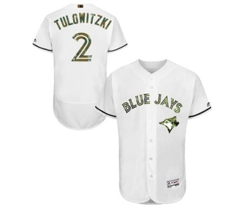 Men's Majestic Toronto Blue Jays #2 Troy Tulowitzki Authentic White 2016 Memorial Day Fashion Flex Base MLB Jersey