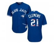 Men's Majestic Toronto Blue Jays #21 Roger Clemens Authentic Blue Team Logo Fashion MLB Jersey