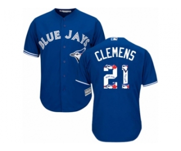 Men's Majestic Toronto Blue Jays #21 Roger Clemens Authentic Blue Team Logo Fashion MLB Jersey