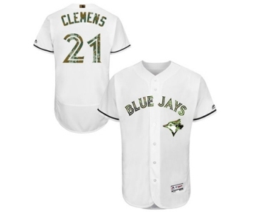 Men's Majestic Toronto Blue Jays #21 Roger Clemens Authentic White 2016 Memorial Day Fashion Flex Base MLB Jersey