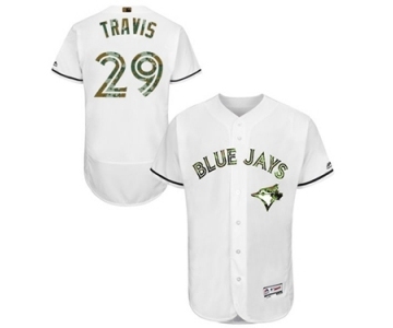 Men's Majestic Toronto Blue Jays #29 Devon Travis Authentic White 2016 Memorial Day Fashion Flex Base MLB Jersey