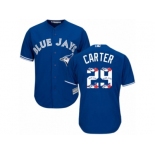 Men's Majestic Toronto Blue Jays #29 Joe Carter Authentic Blue Team Logo Fashion MLB Jersey